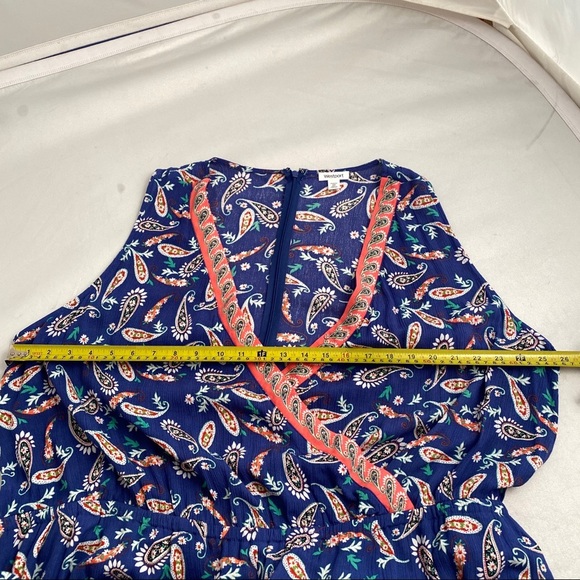 Westport blue and coral faux wrap jumpsuit with tie belt - Picture 5 of 7